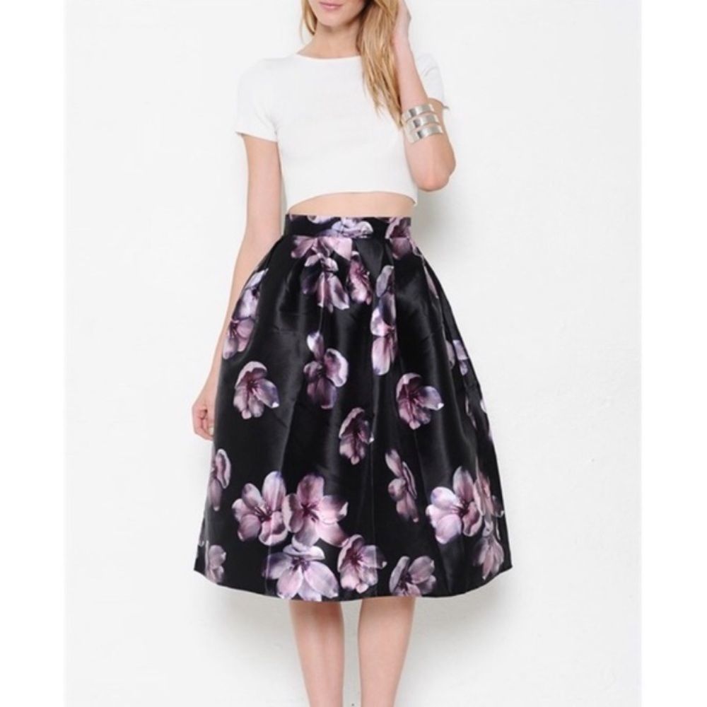 Flower Flare Midi Skirt